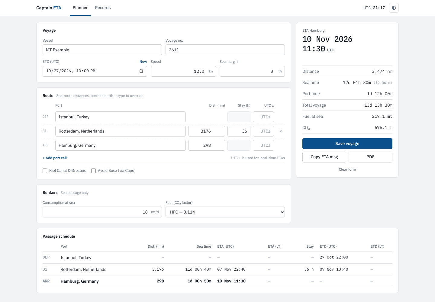 Captain ETA voyage planner