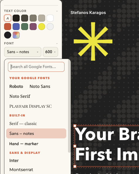 Font search and weight picker with poster type