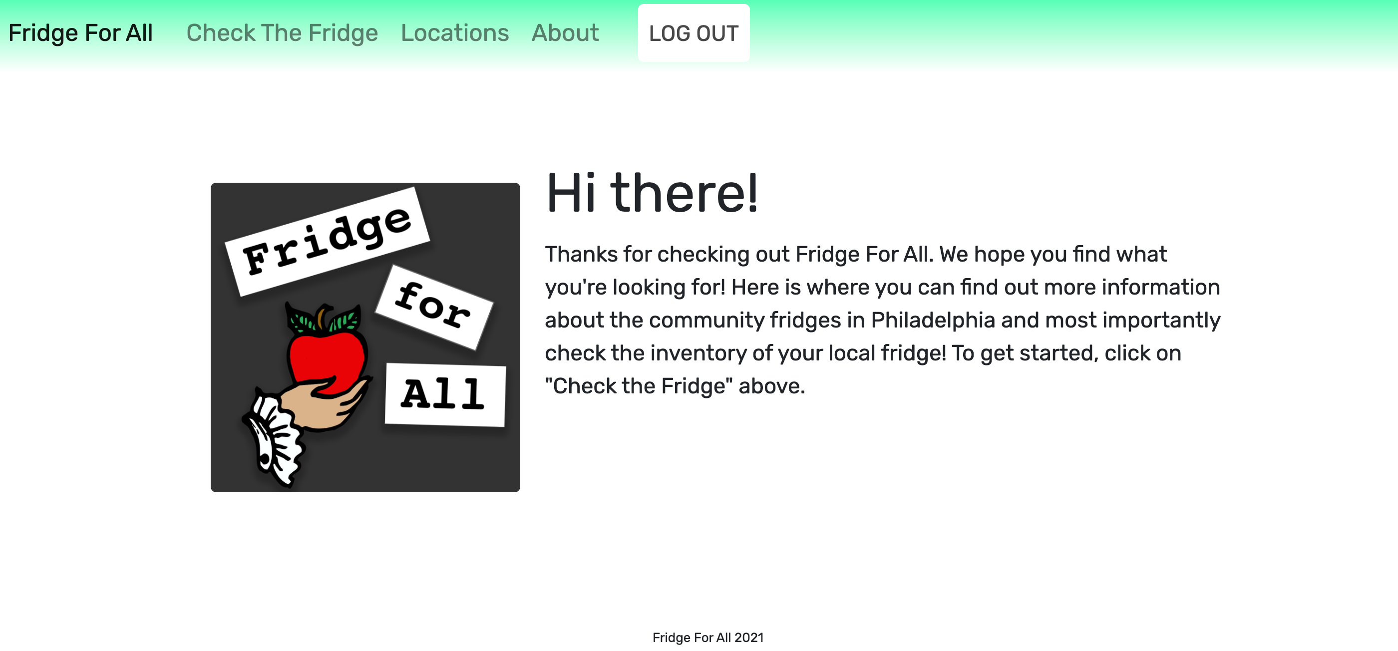 "The main landing page for Fridge For All"