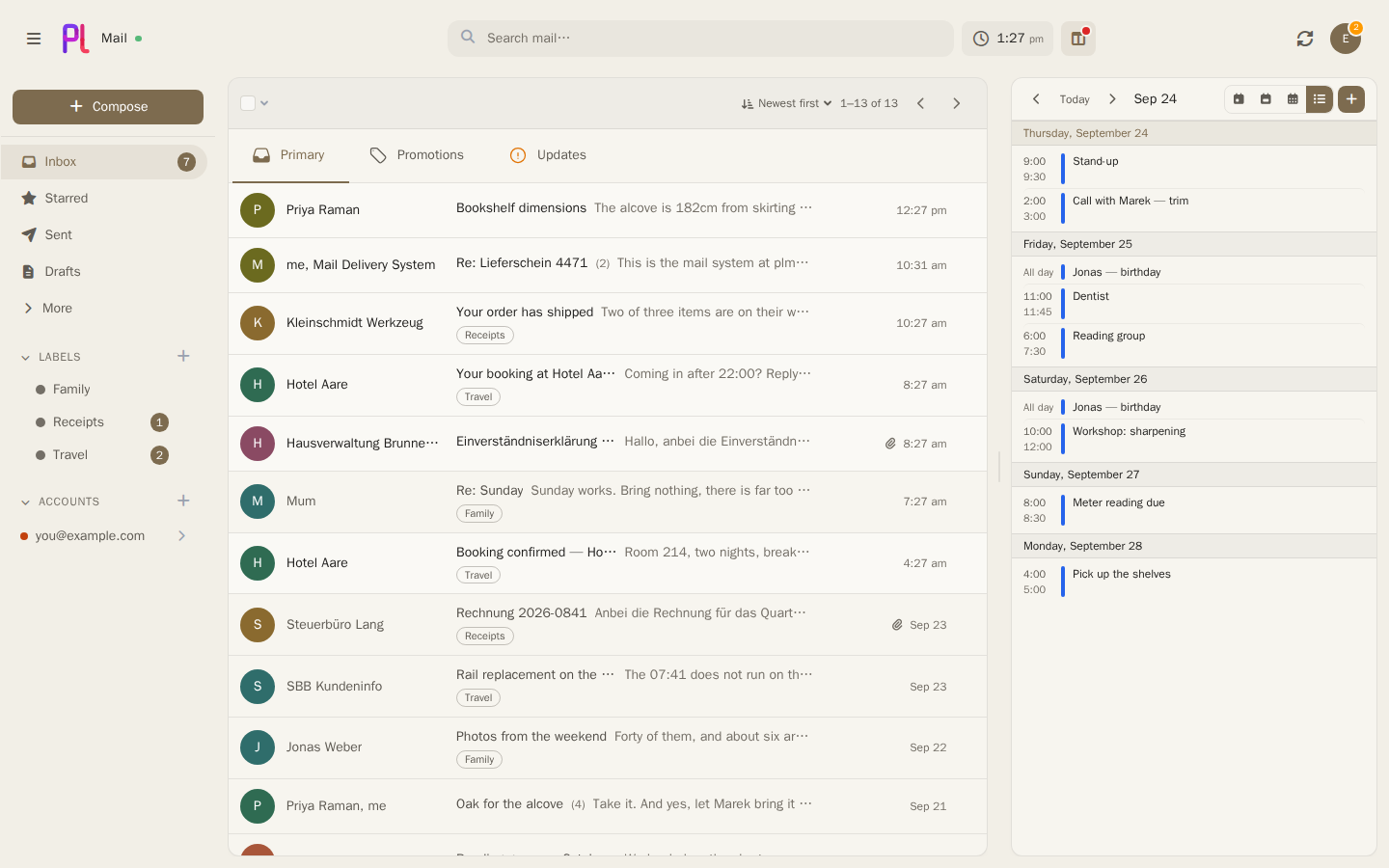 Der plMail-Posteingang