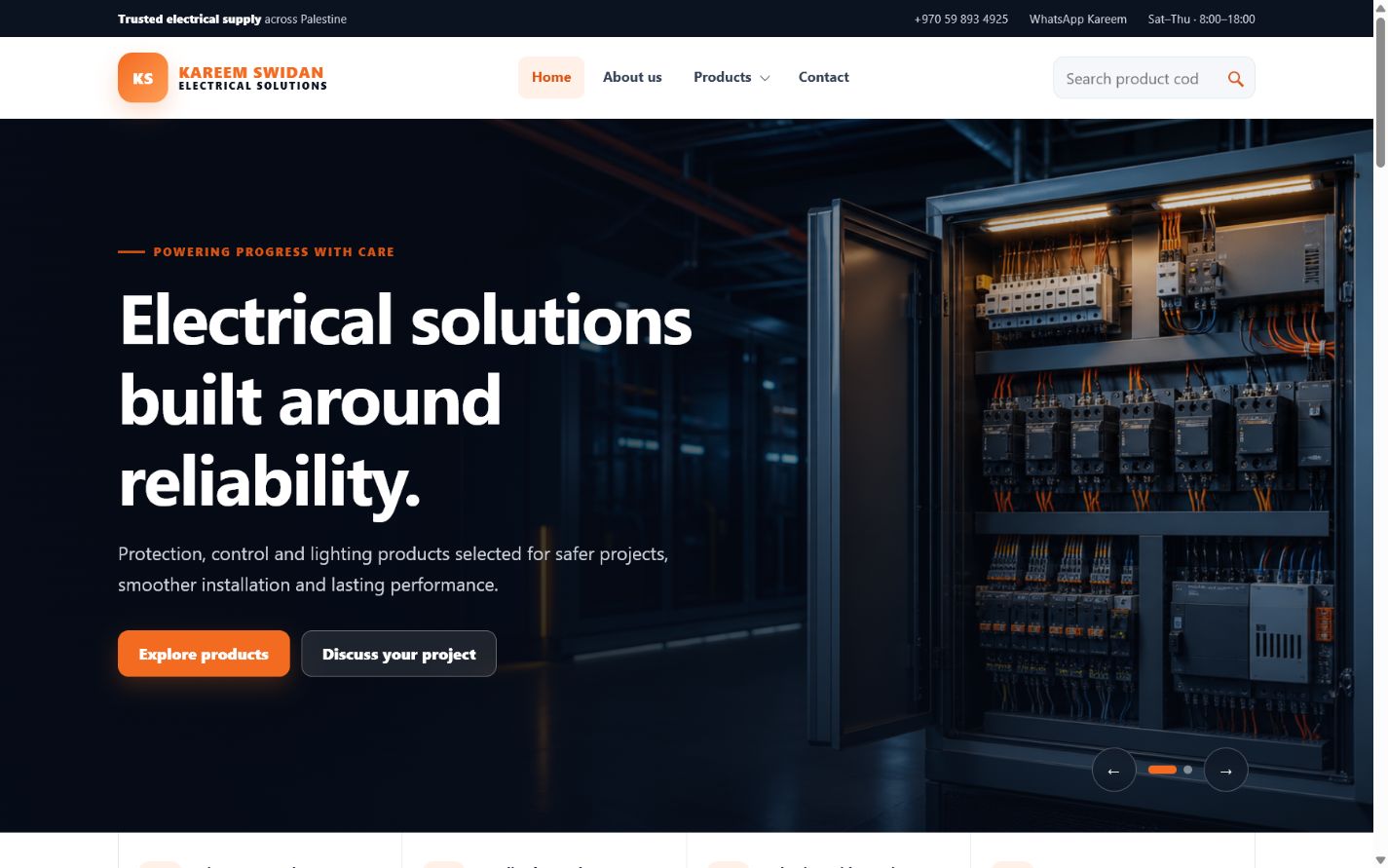 Electrical Solutions desktop homepage
