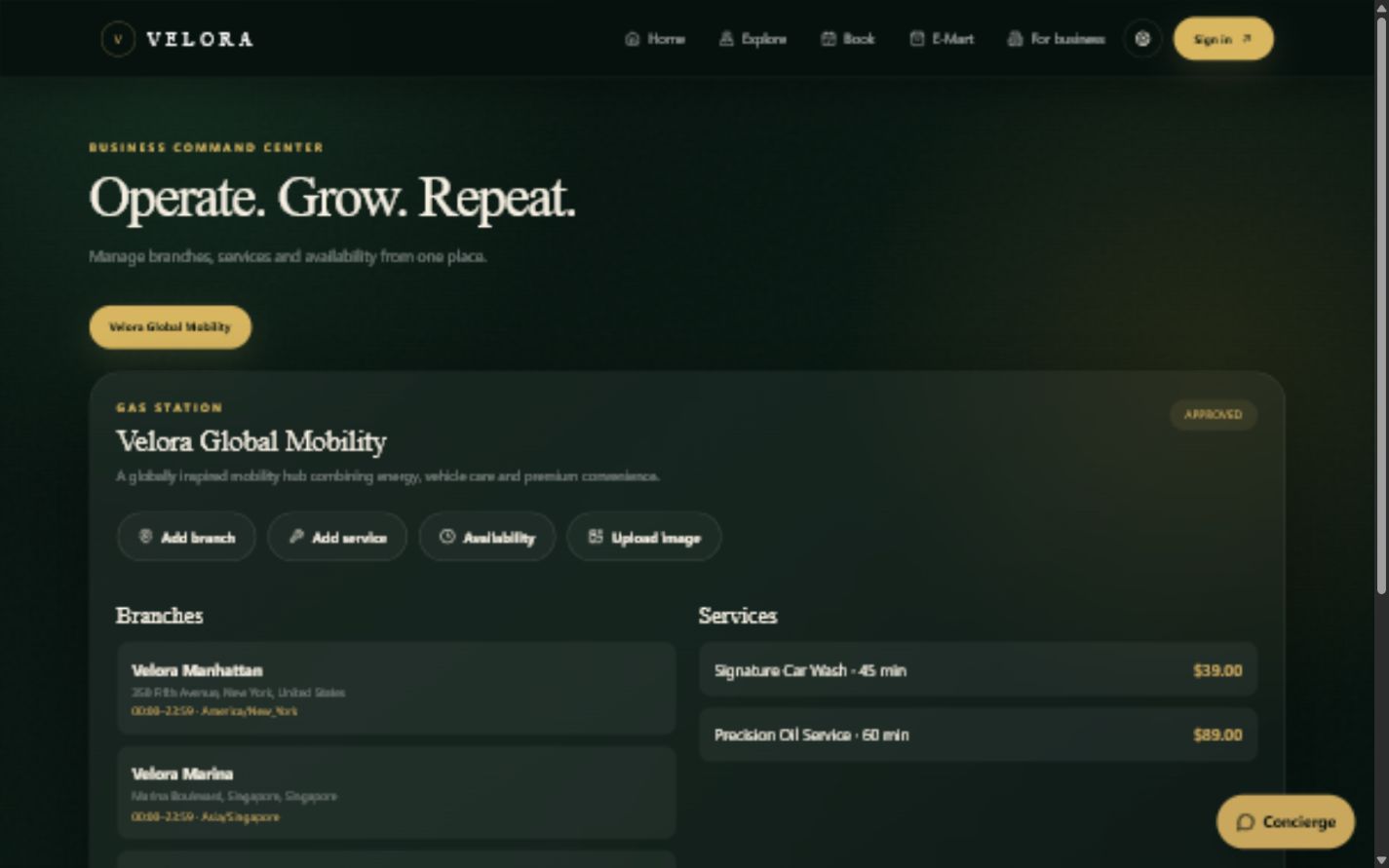 Velora business dashboard