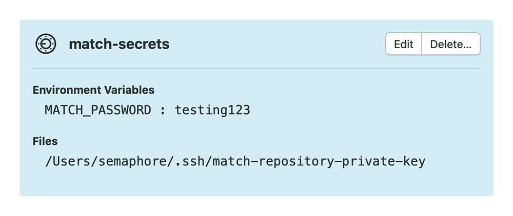 Screenshot of a correctly configured secret on Semaphore