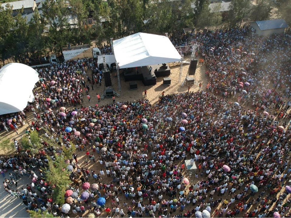Aerial view of a Joshua Campaign field gathering
