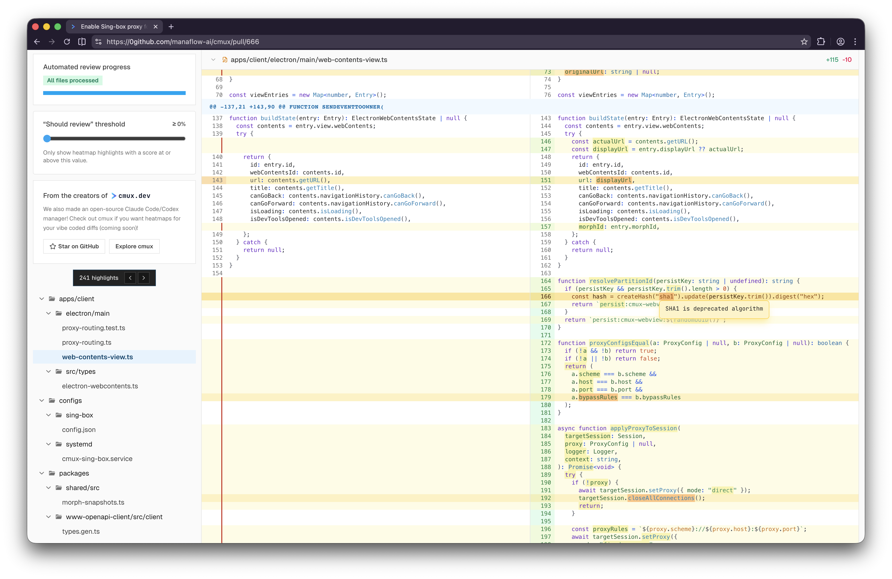AI-powered code review heatmap