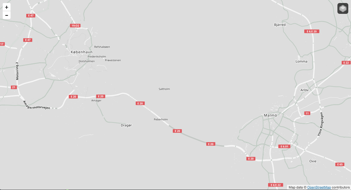 Roads and labels map of the Øresund region