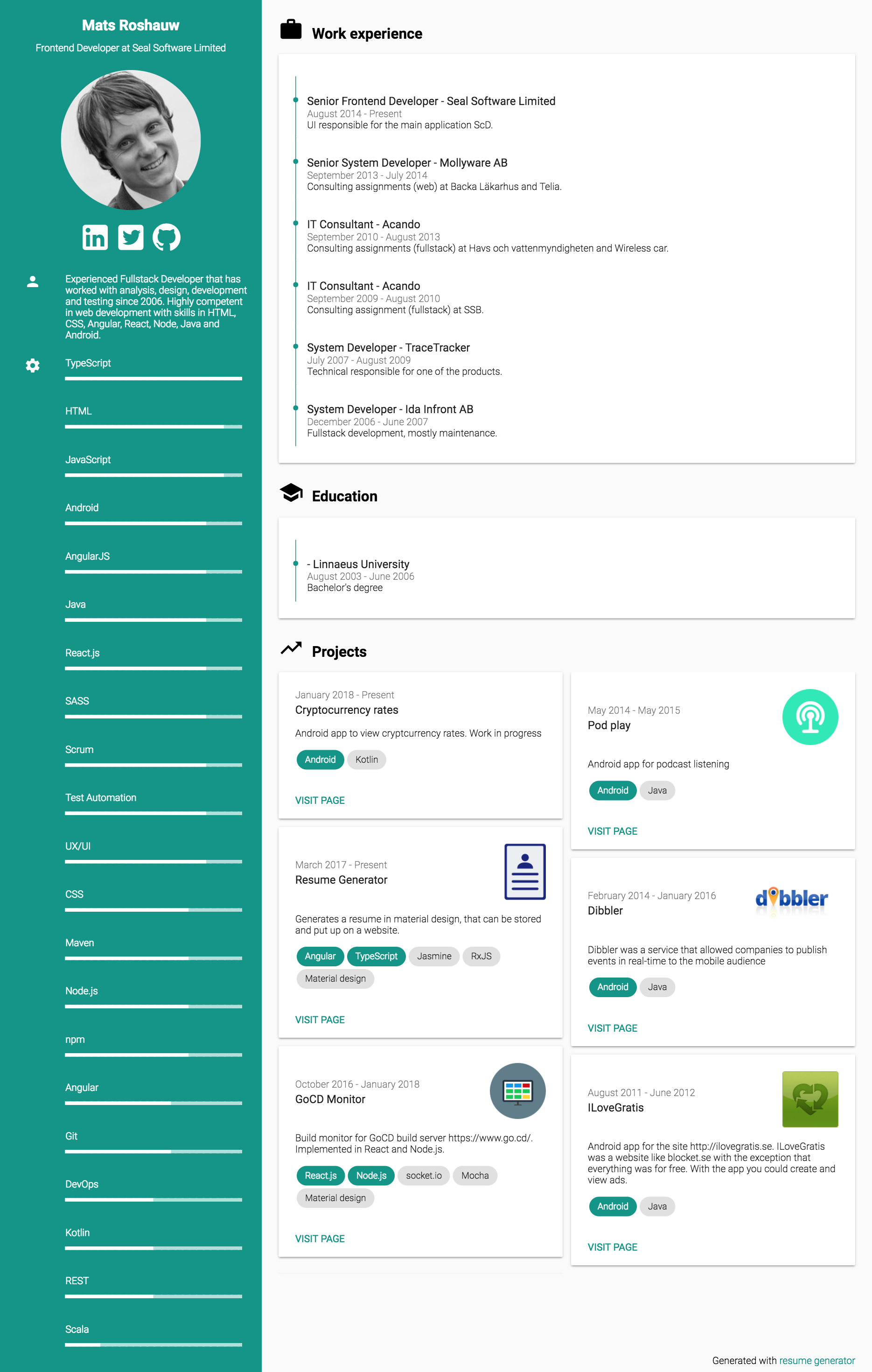 GitHub karmats/resumegenerator Generates a resume in material