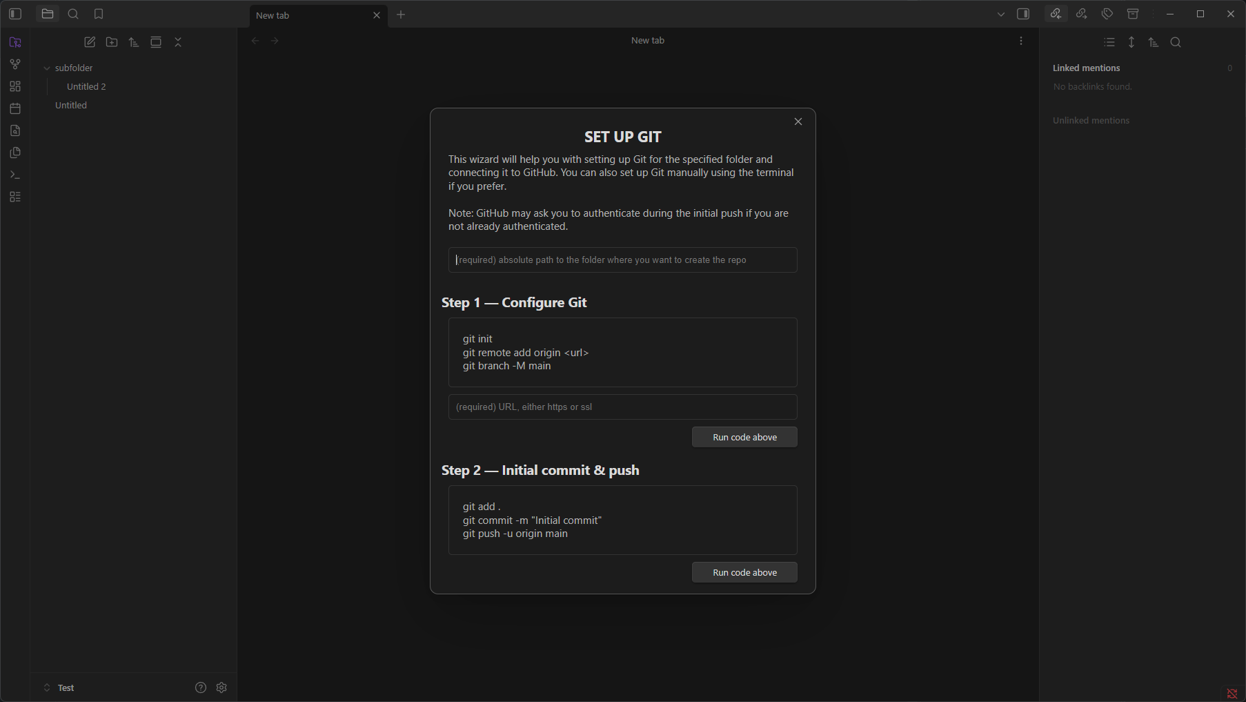 Setup wizard