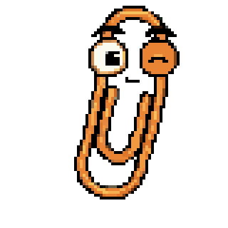 Qlippy, HoldSpeak's pixel-art paperclip mascot: an orange paperclip with big expressive eyes and skeptical eyebrows.