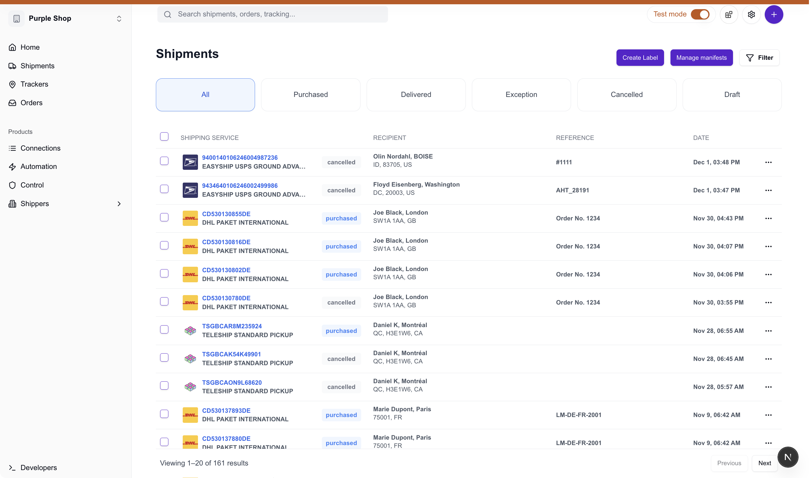 Shipments Overview