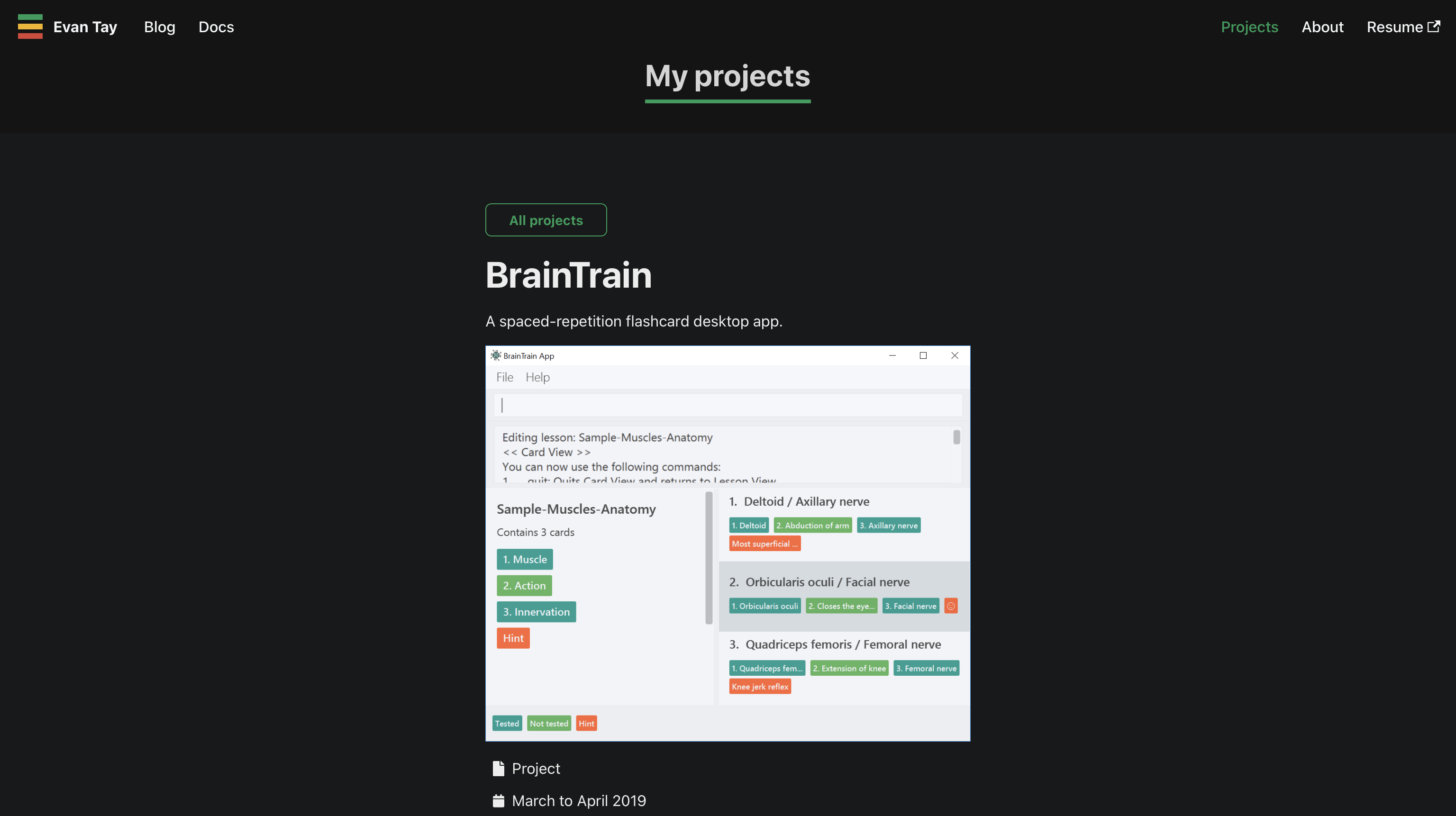 Projects page