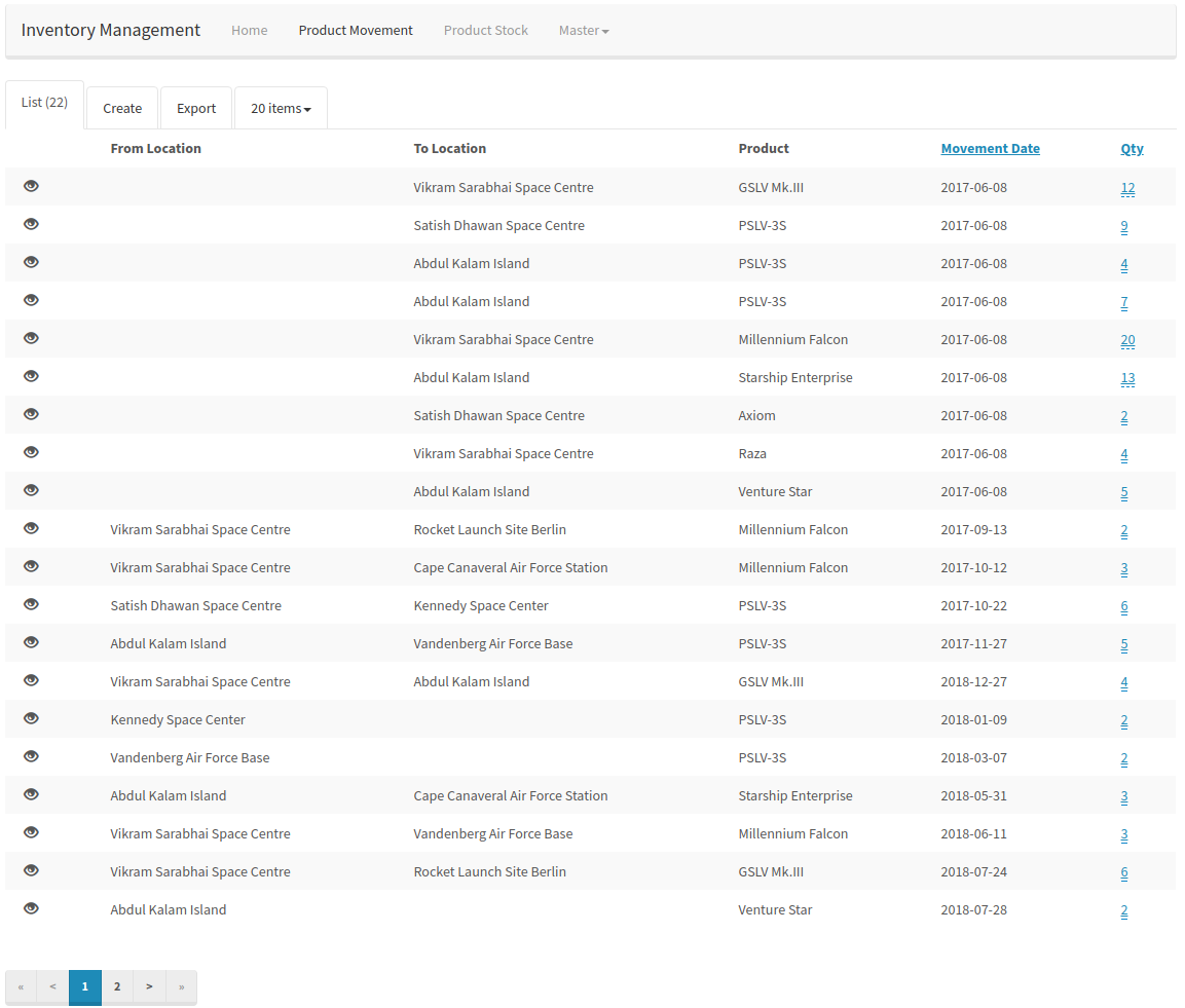 Product Movement View Product Movement page