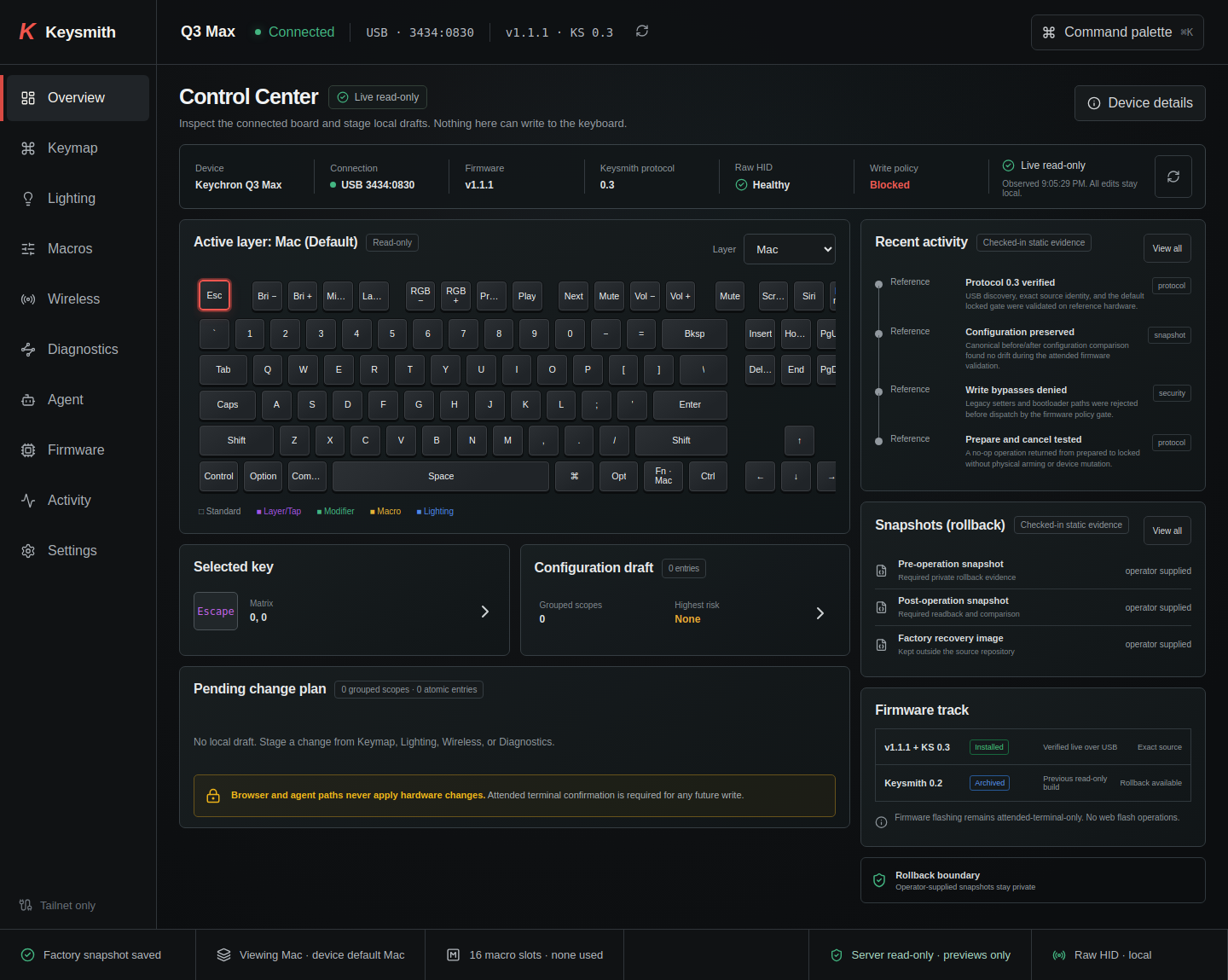 Keysmith host application control center