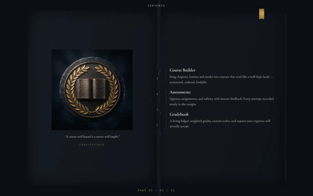 The Codex Academy — open book spread