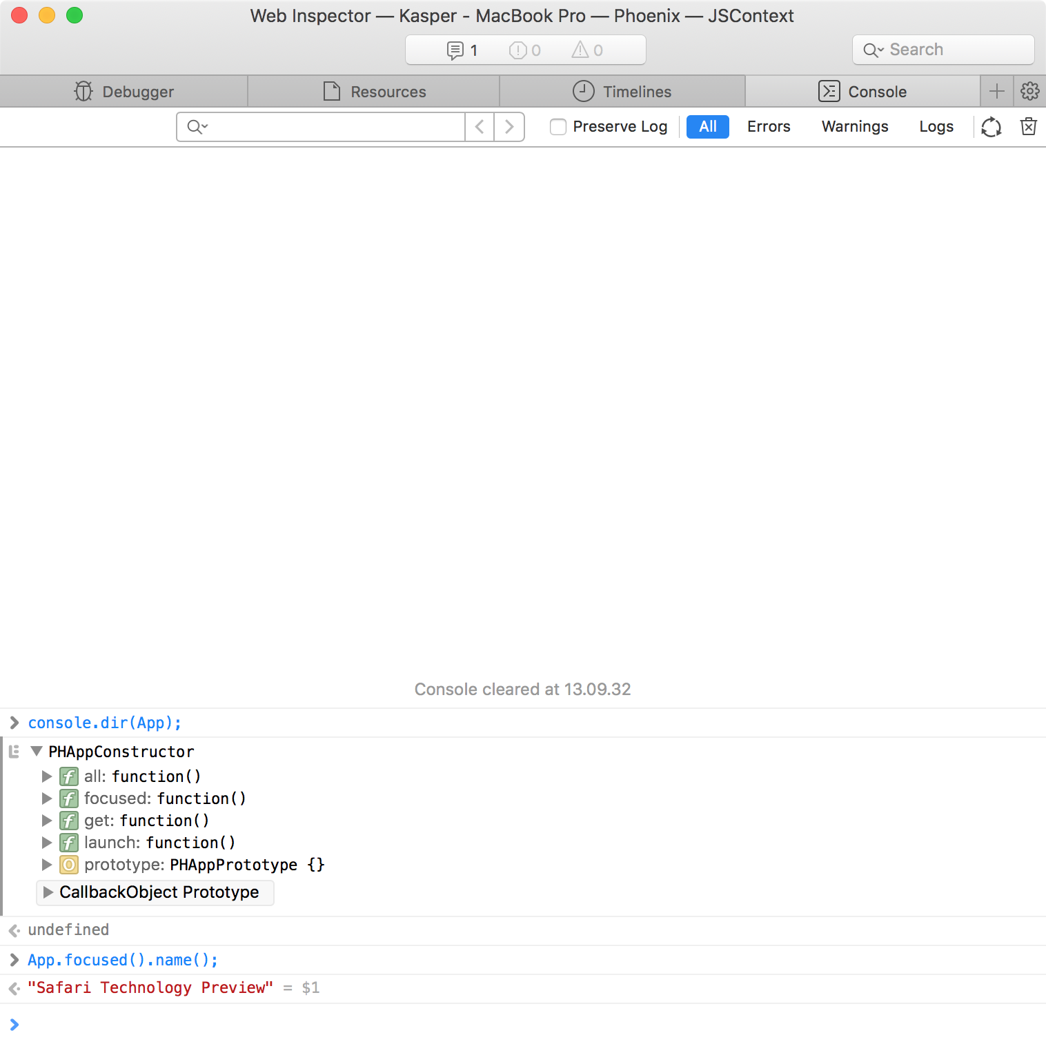 Console for Web Inspector