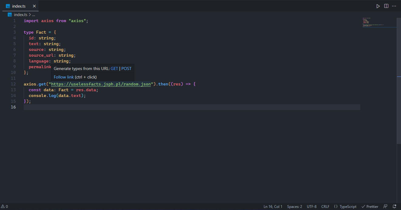 Screenshot of JSON Type Generator