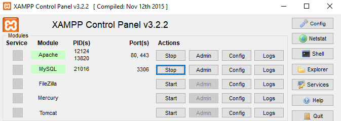 xampp control panel