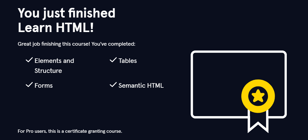 Completed Learn HTML Course