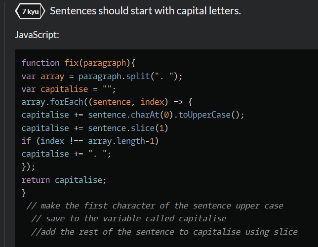 CodeWars Kata 7kyu "Sentences should start with capital letters"