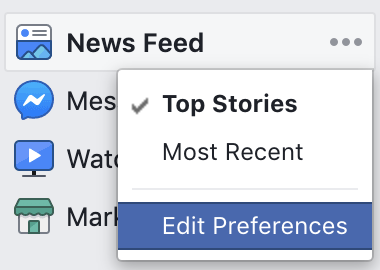 Screenshot of Facebook: News Feed > Edit Preferences