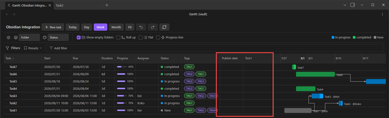 Custom field columns in the table, after the built-in columns
