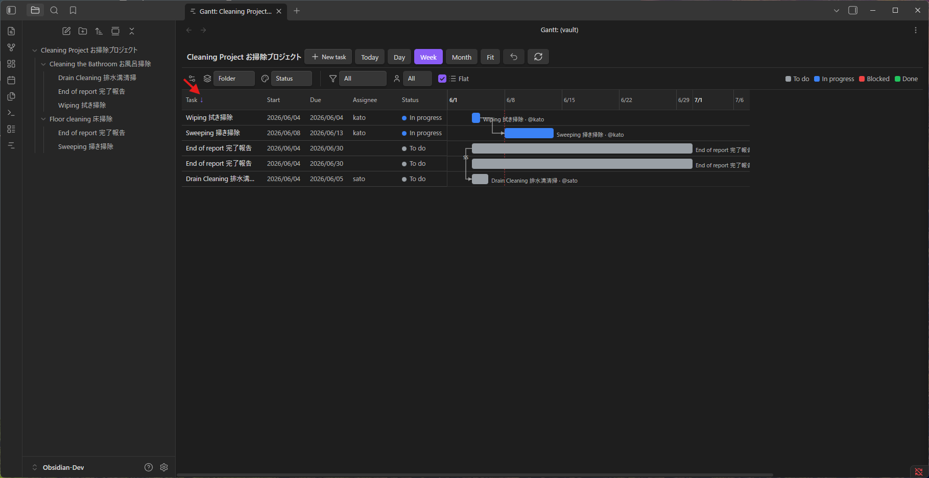 Click a column header to sort, with an ↑/↓ indicator
