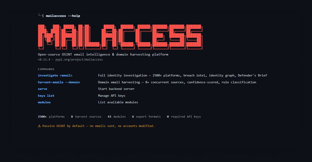 MailAccess terminal output