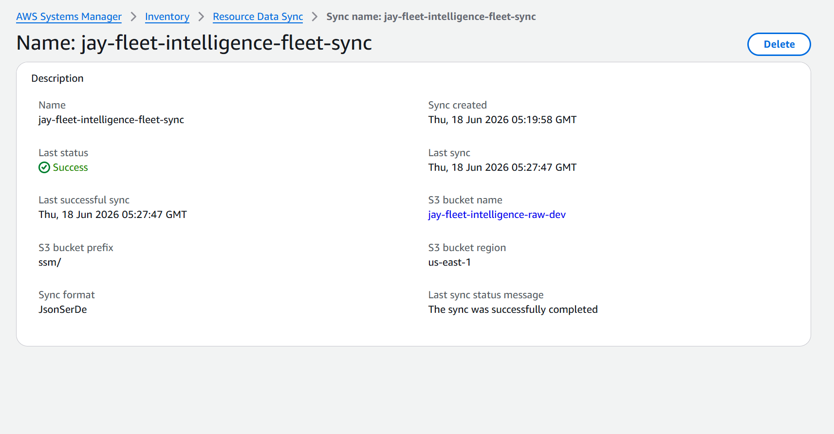 SSM Data Sync configuration