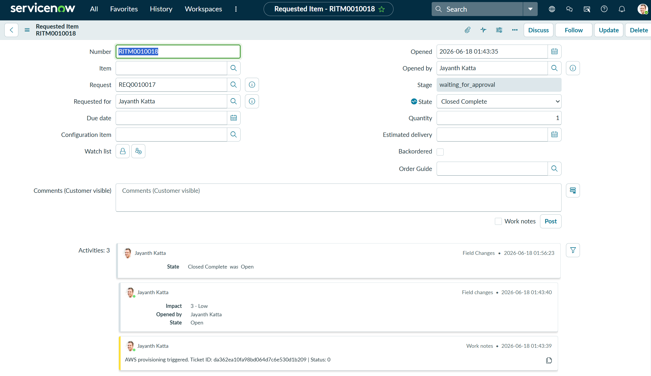 ServiceNow ticket closed