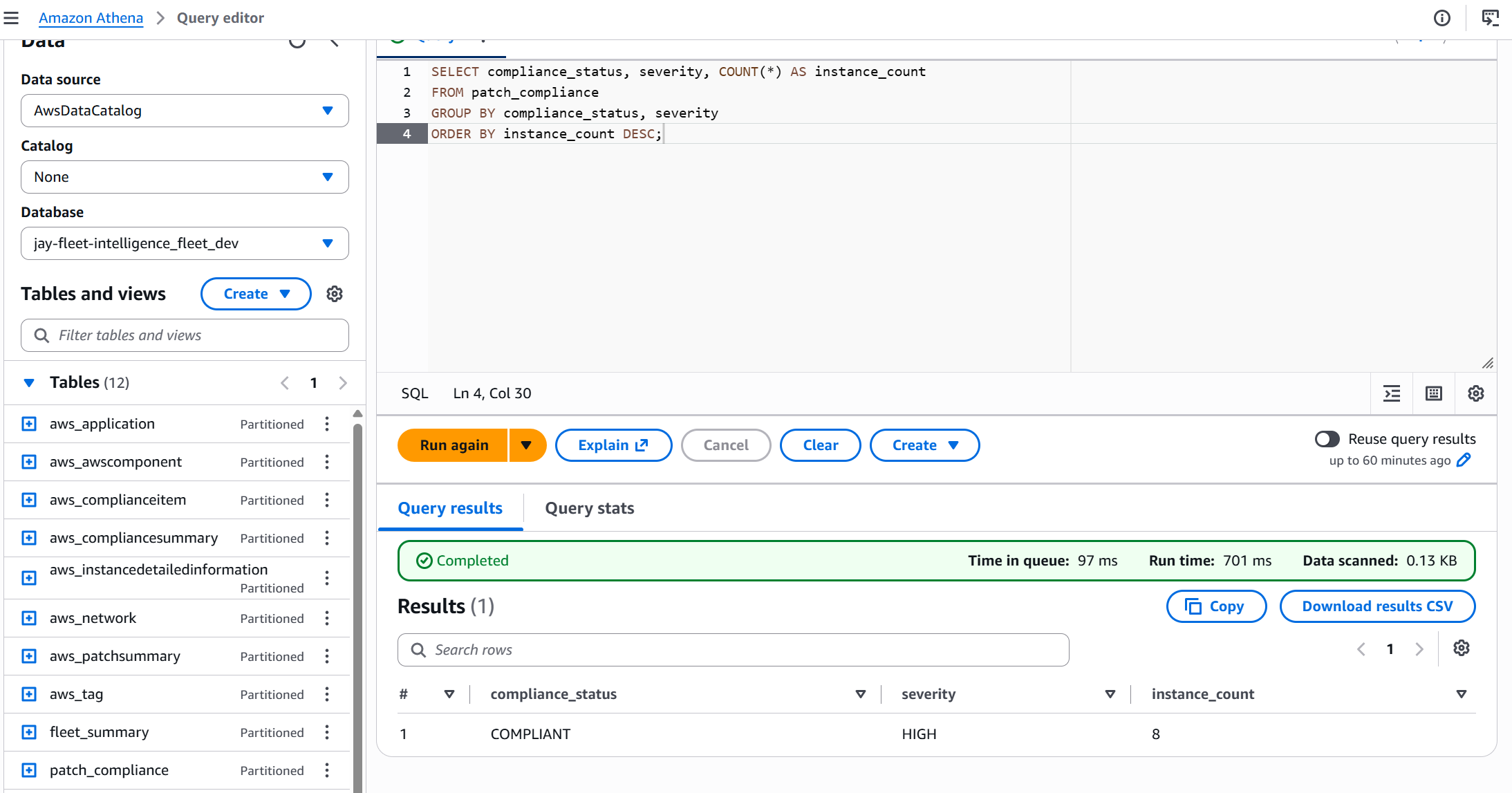 Athena patch compliance query