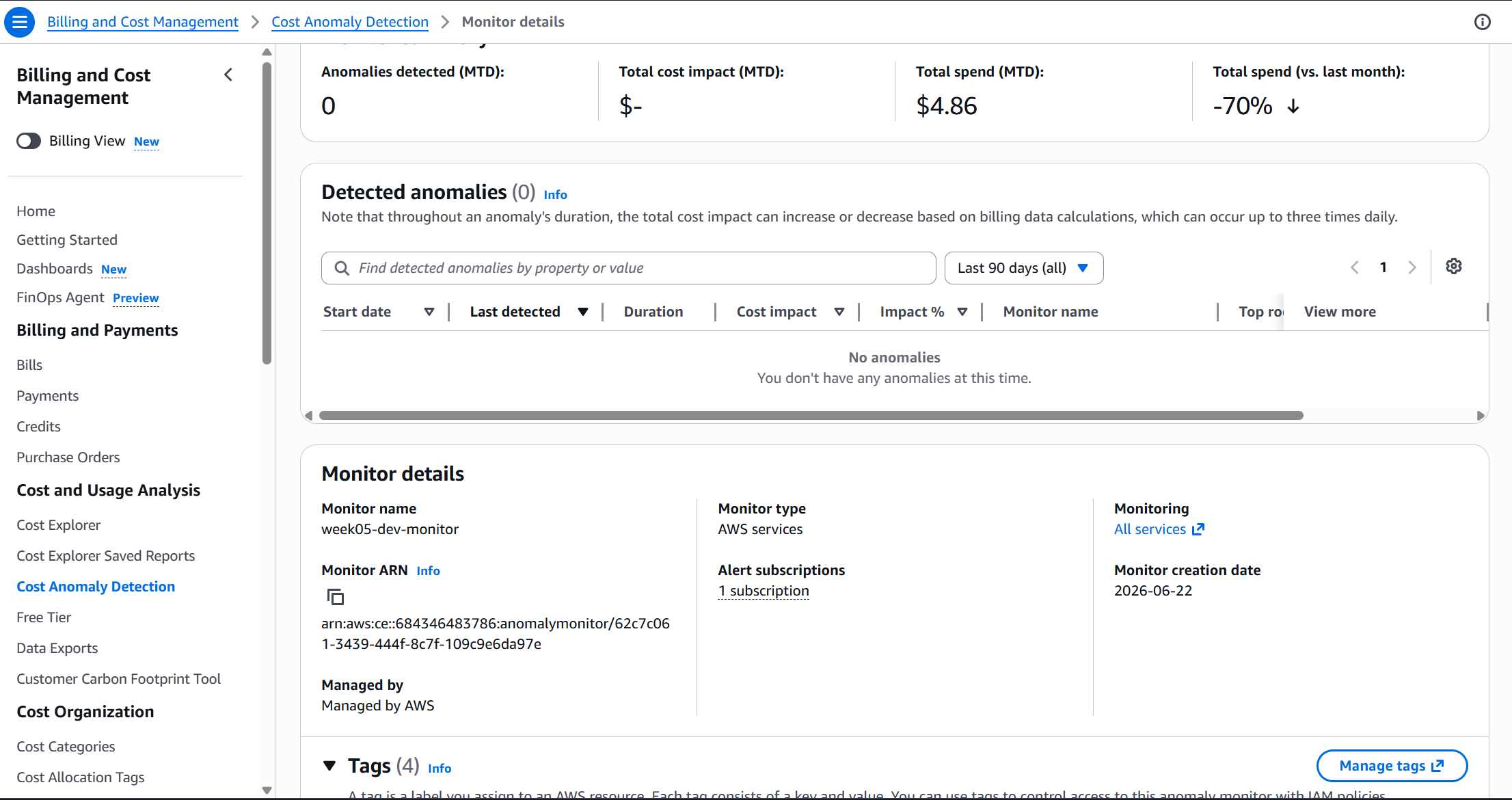 Cost Anomaly Monitor in AWS console
