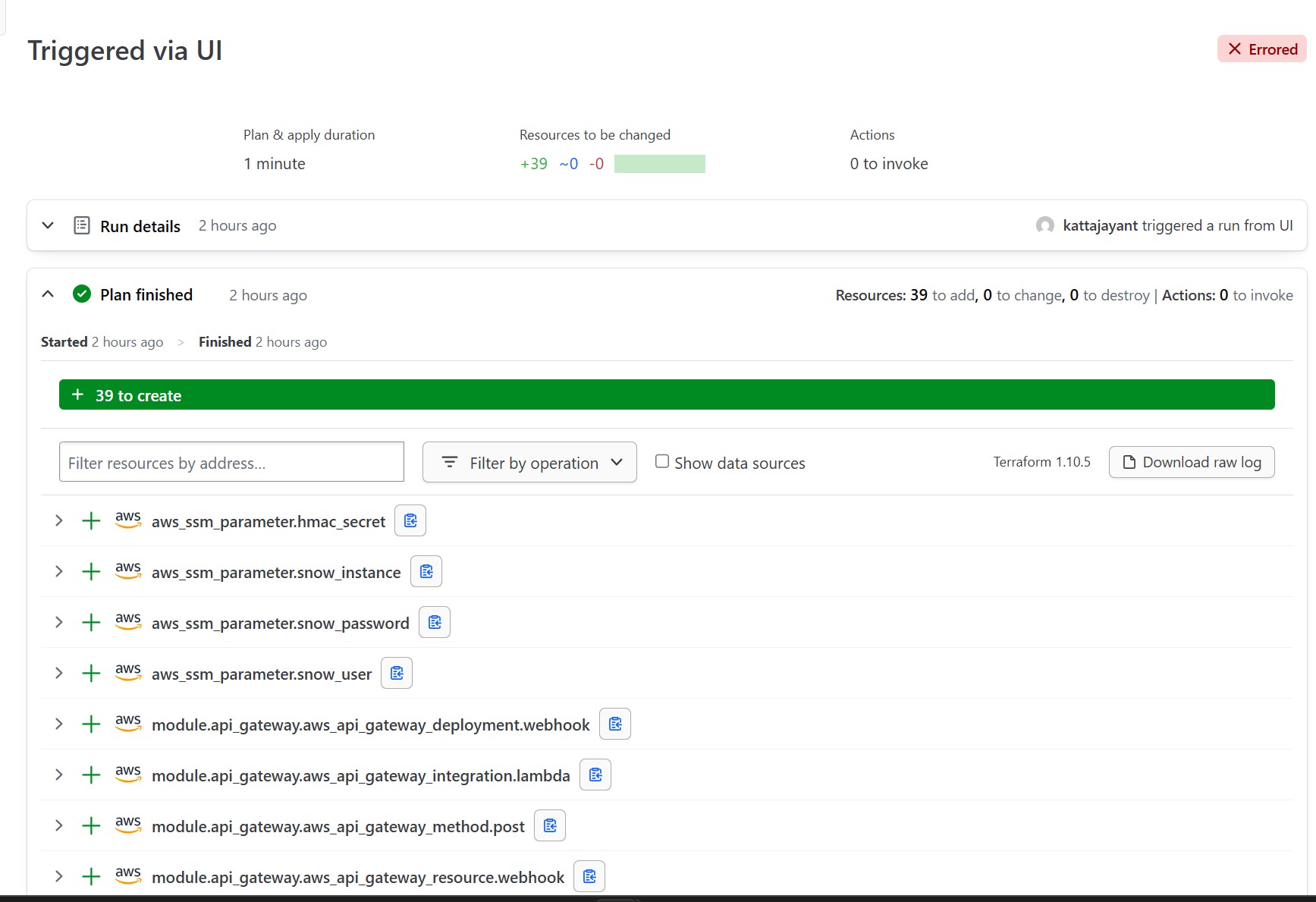 HCP Terraform apply run for week-06-dev showing resources created