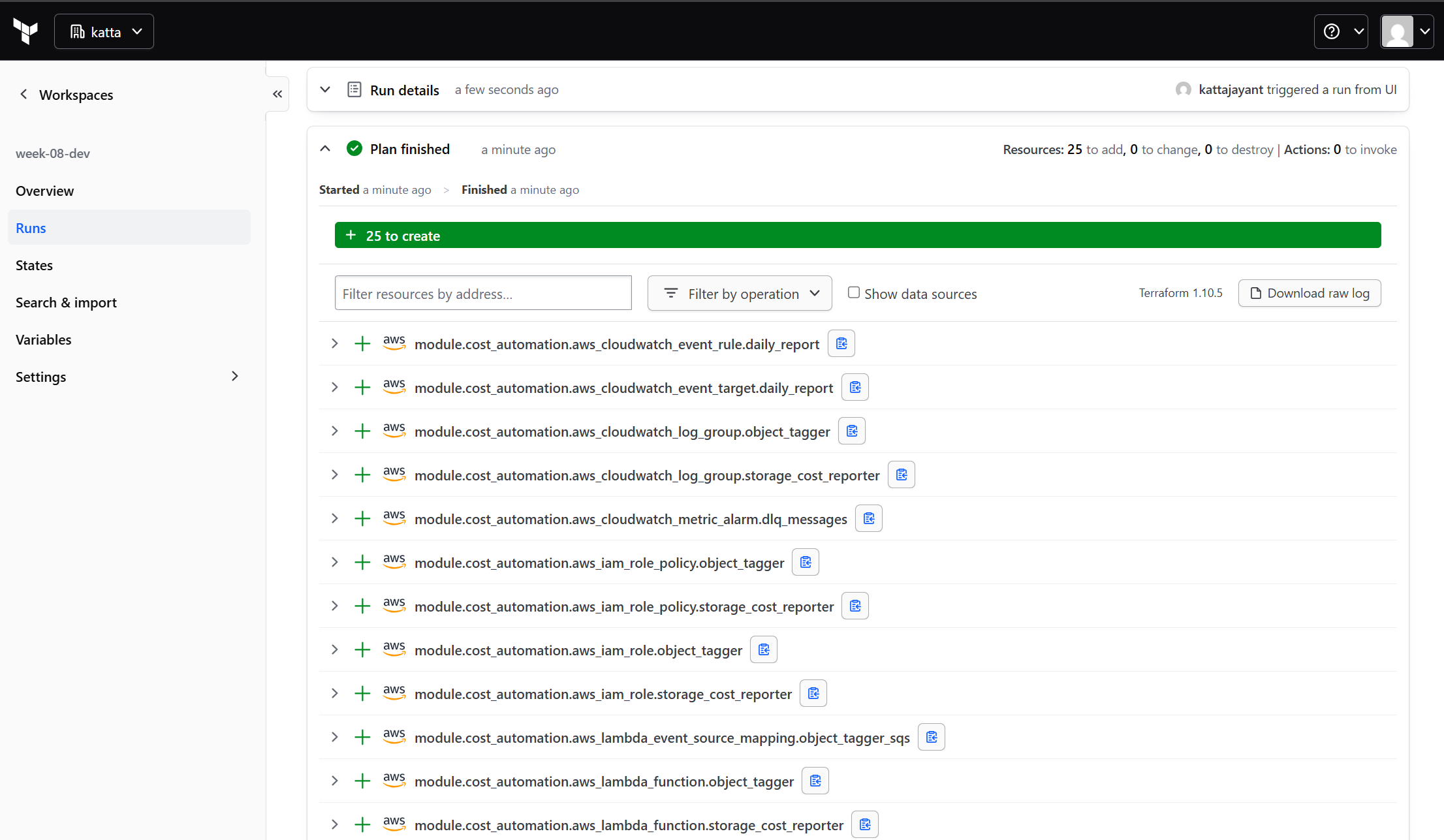 HCP Terraform plan showing 25 resources to add