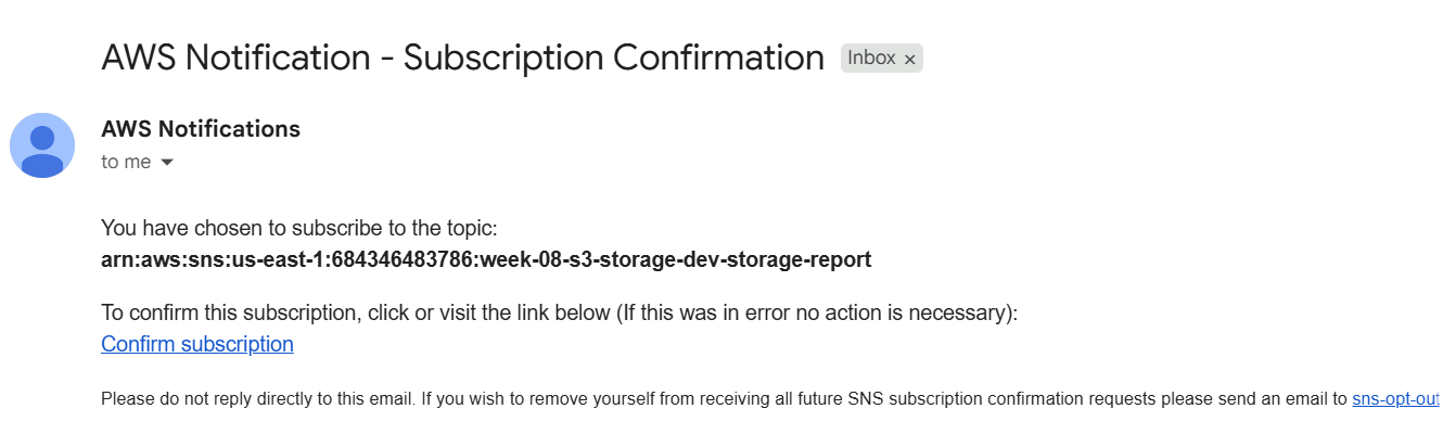 SNS subscription confirmation email