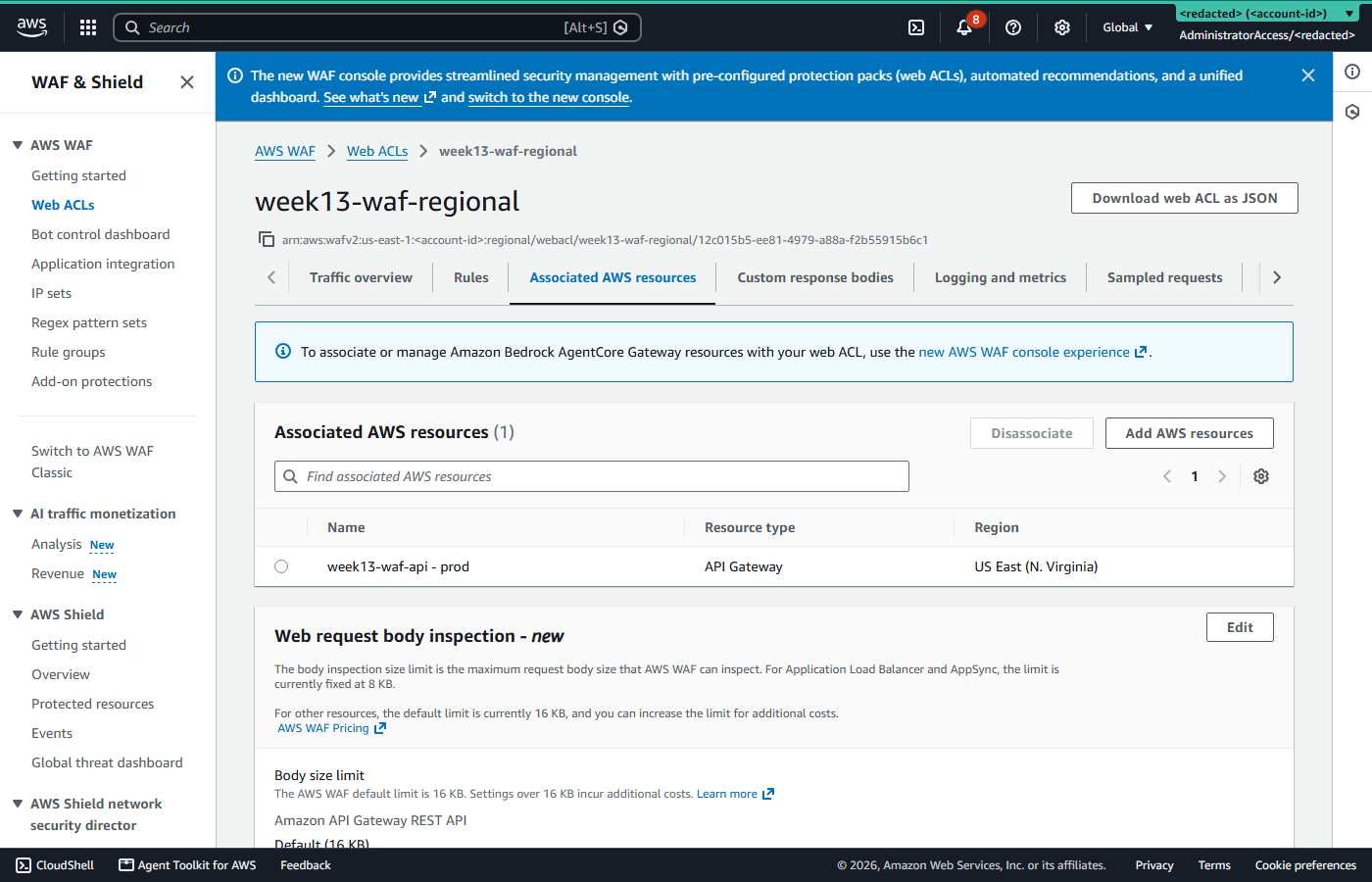 Associated AWS resources tab showing the API Gateway prod stage