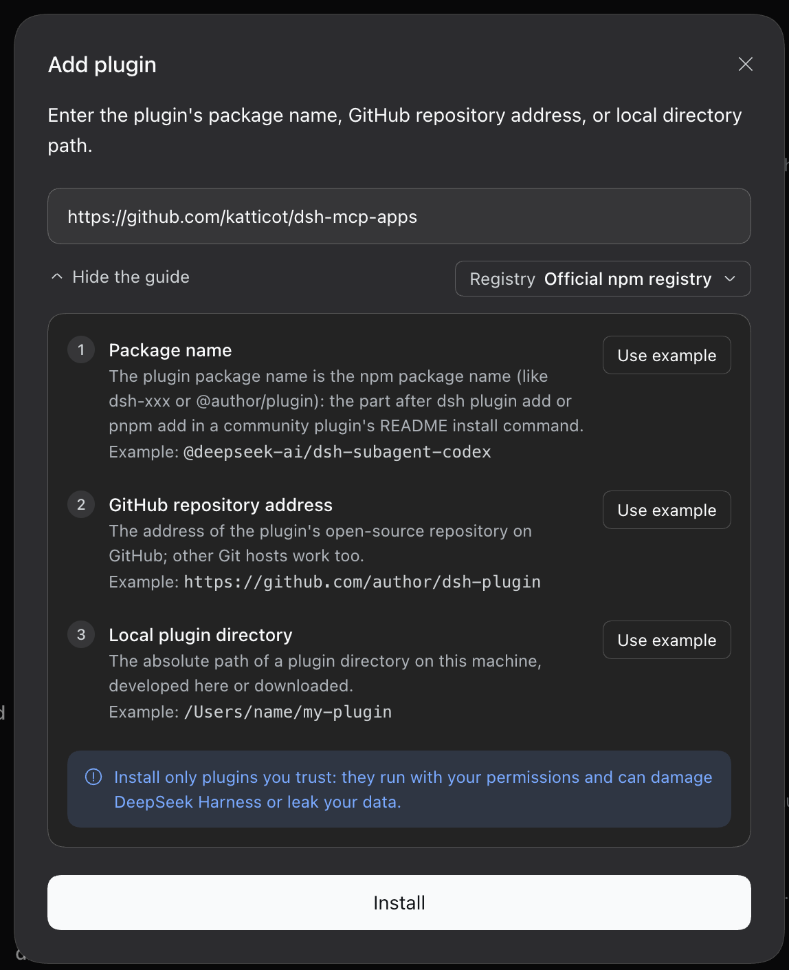 Add plugin dialog