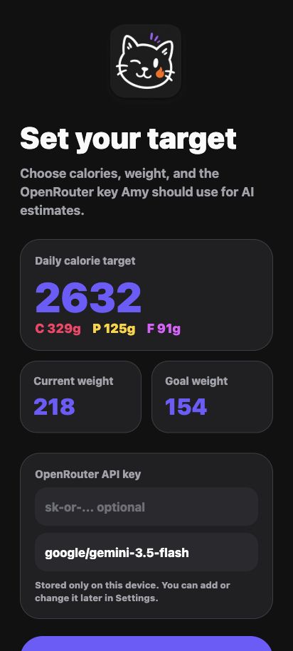 Amy onboarding screen