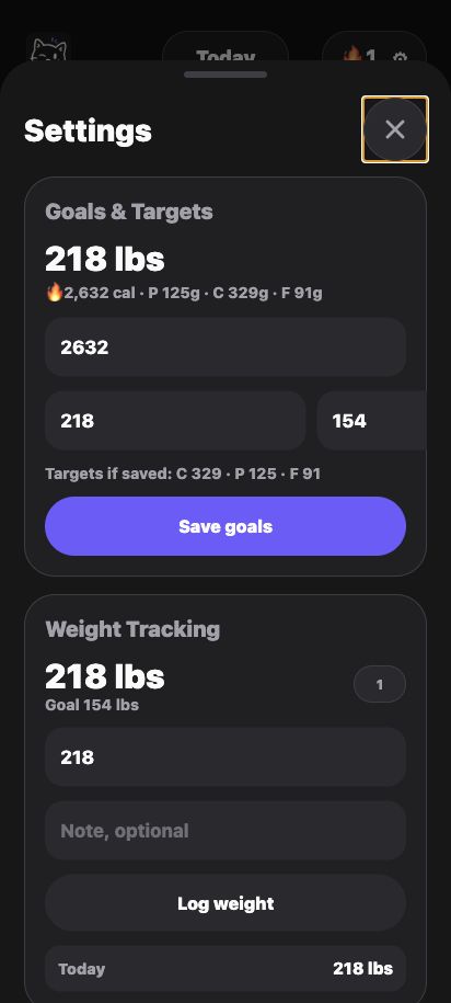 Amy settings screen