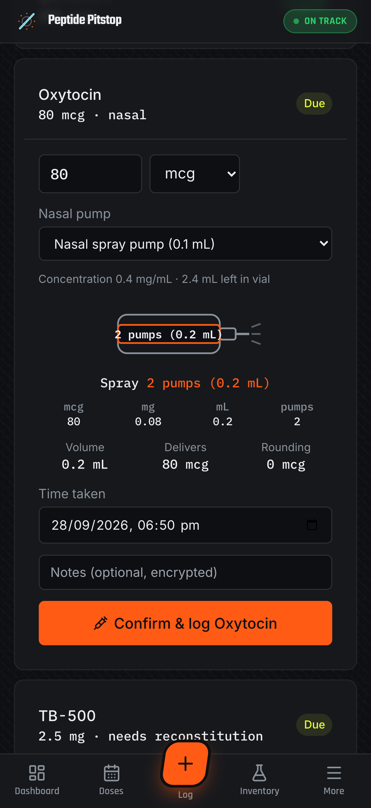 A nasal dose in pumps, on mobile