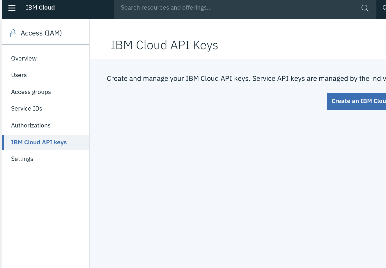 Click IBM Cloud API Keys