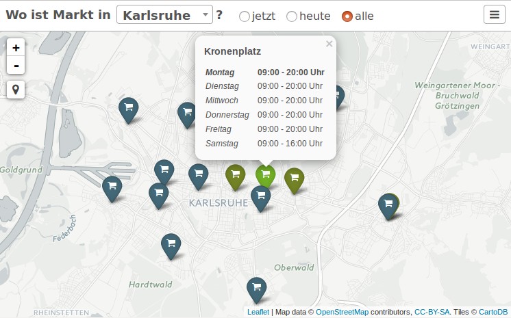 Screenshot of the website (Showing Karlsruhe)