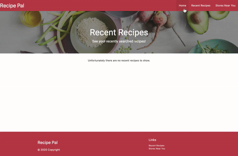 Demo of Recent Recipes Page