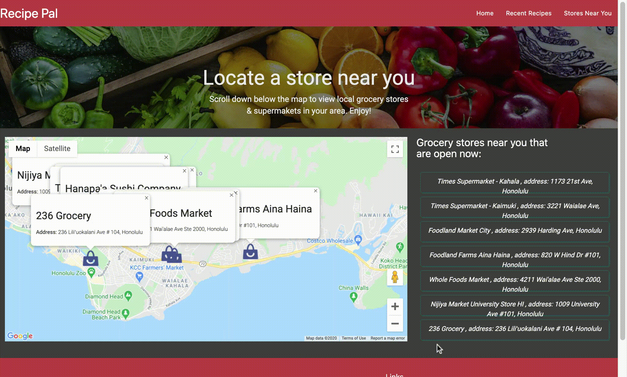 Demo of Stores Near You Page