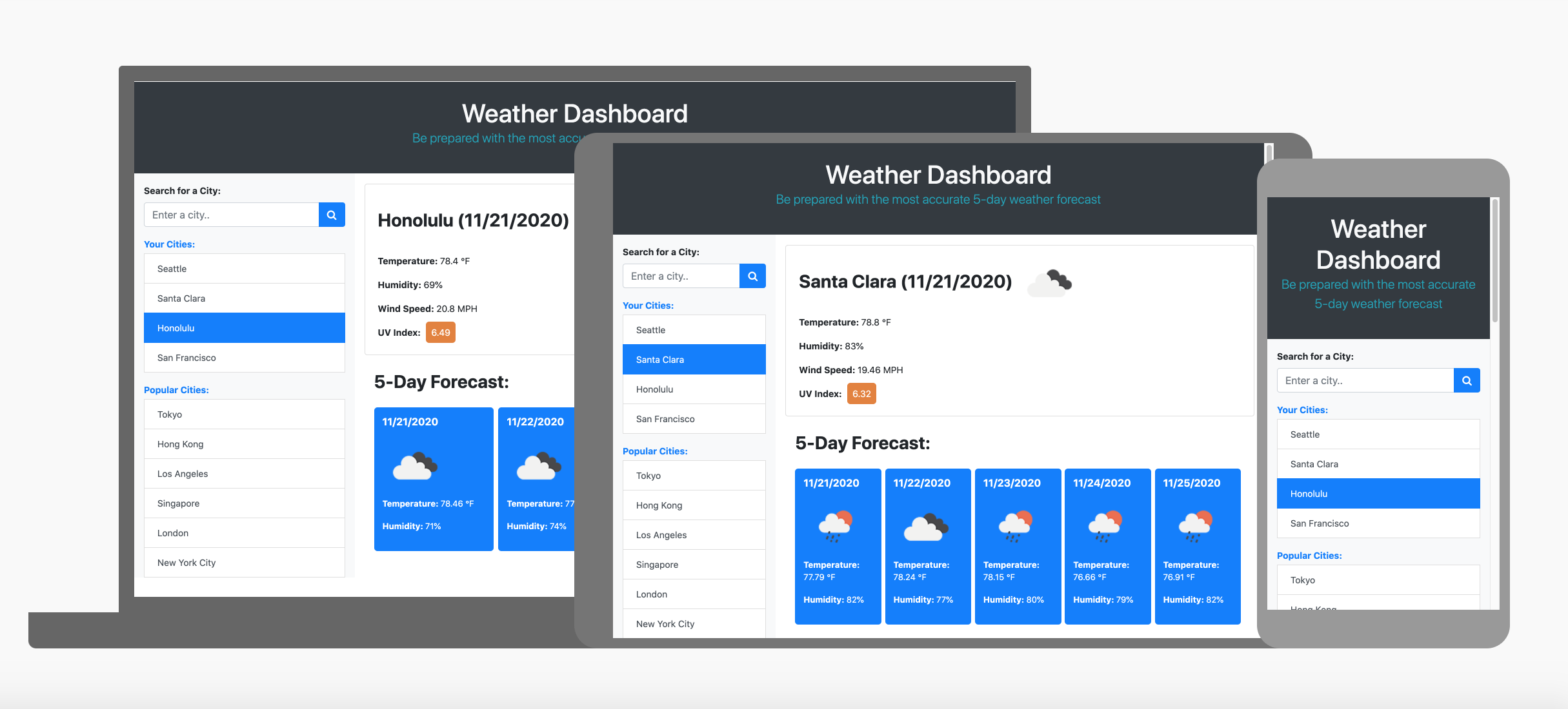 Weather Dashboard Application User Interface