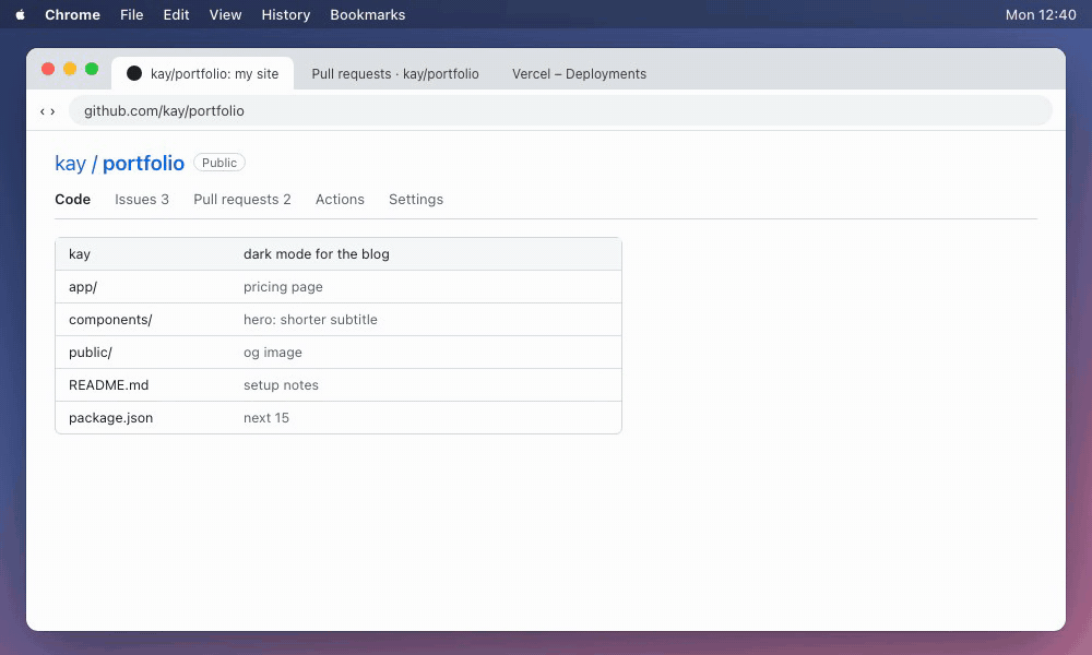 kay is browsing GitHub in Chrome when a pop-up slides in at the top right: 'mia's Claude wants to take a screenshot of your desktop and send it to me', with See more, Decline, Allow Always and Allow. See more opens the full request; Allow hands it to kay's Claude.
