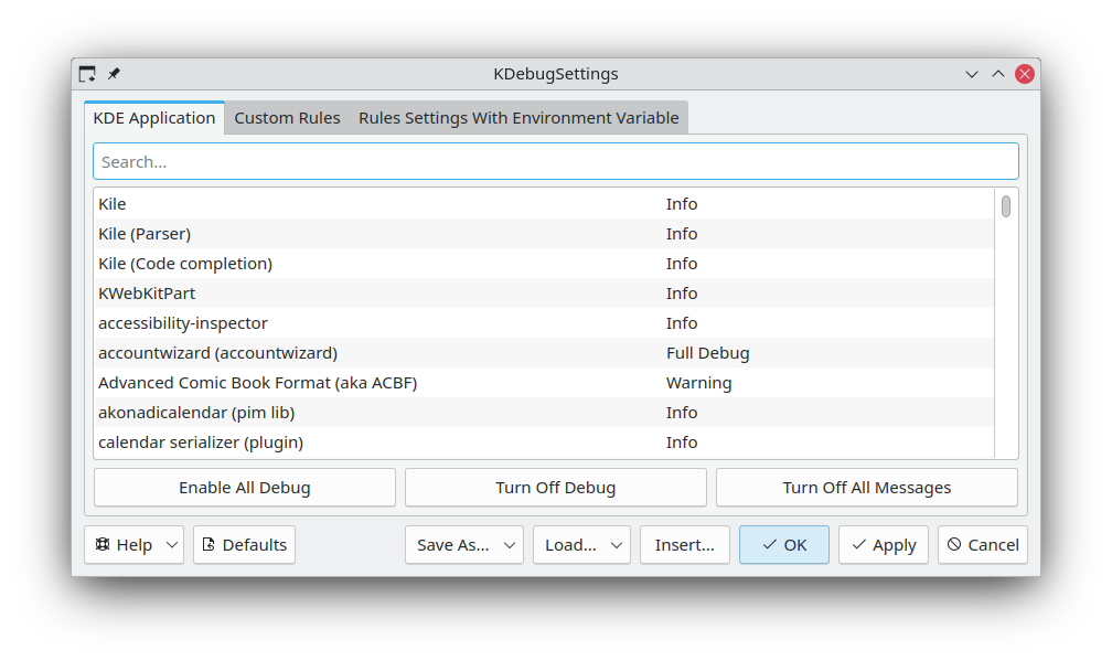 screenshot 1 of Kdebugsettings