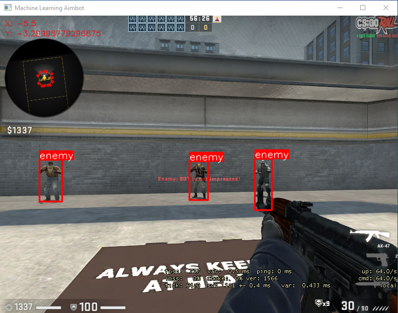 Screenshot of the aimbot identifying targets