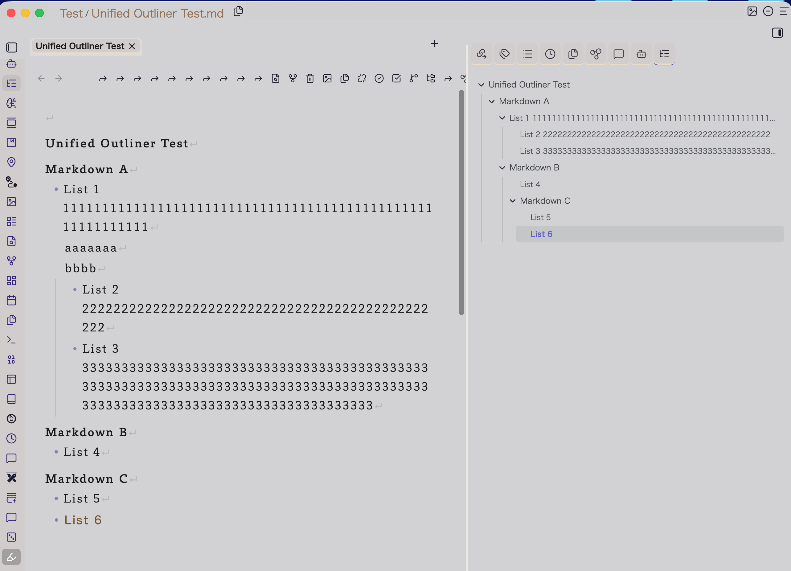 Outline Tree View beside a structured Markdown note