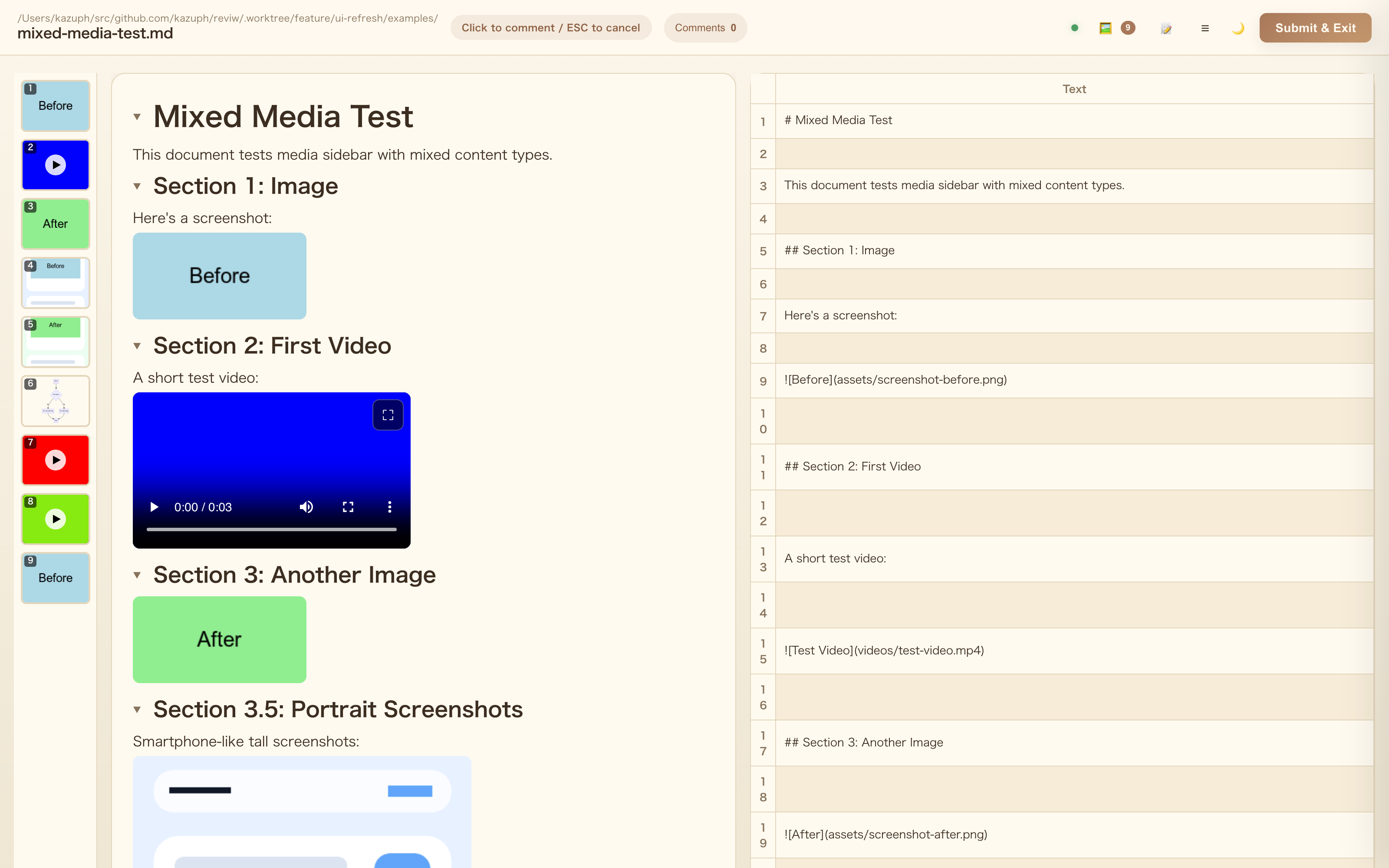Markdown View with Media Sidebar
