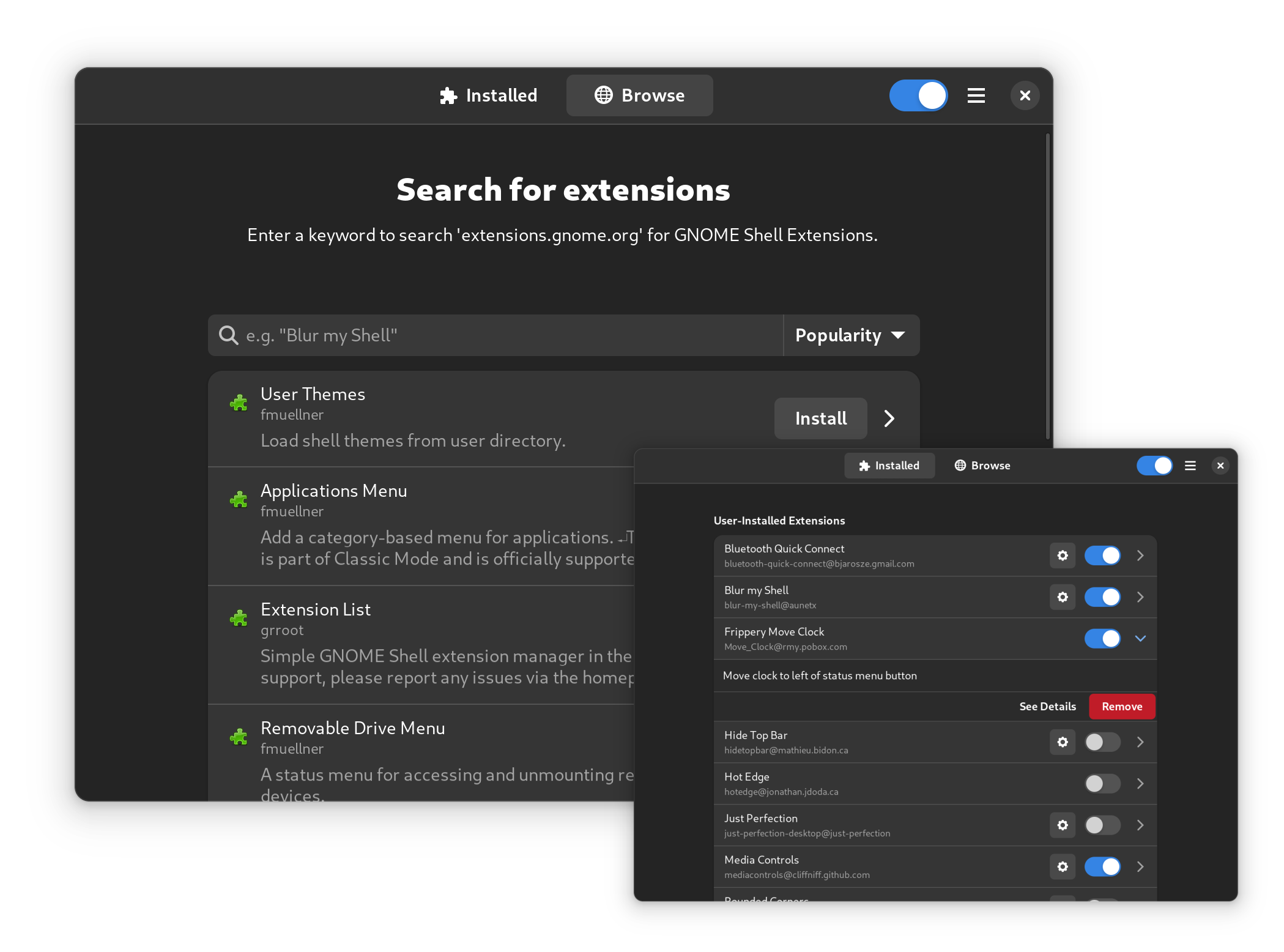 Screenshot of the main GUI (dark mode)